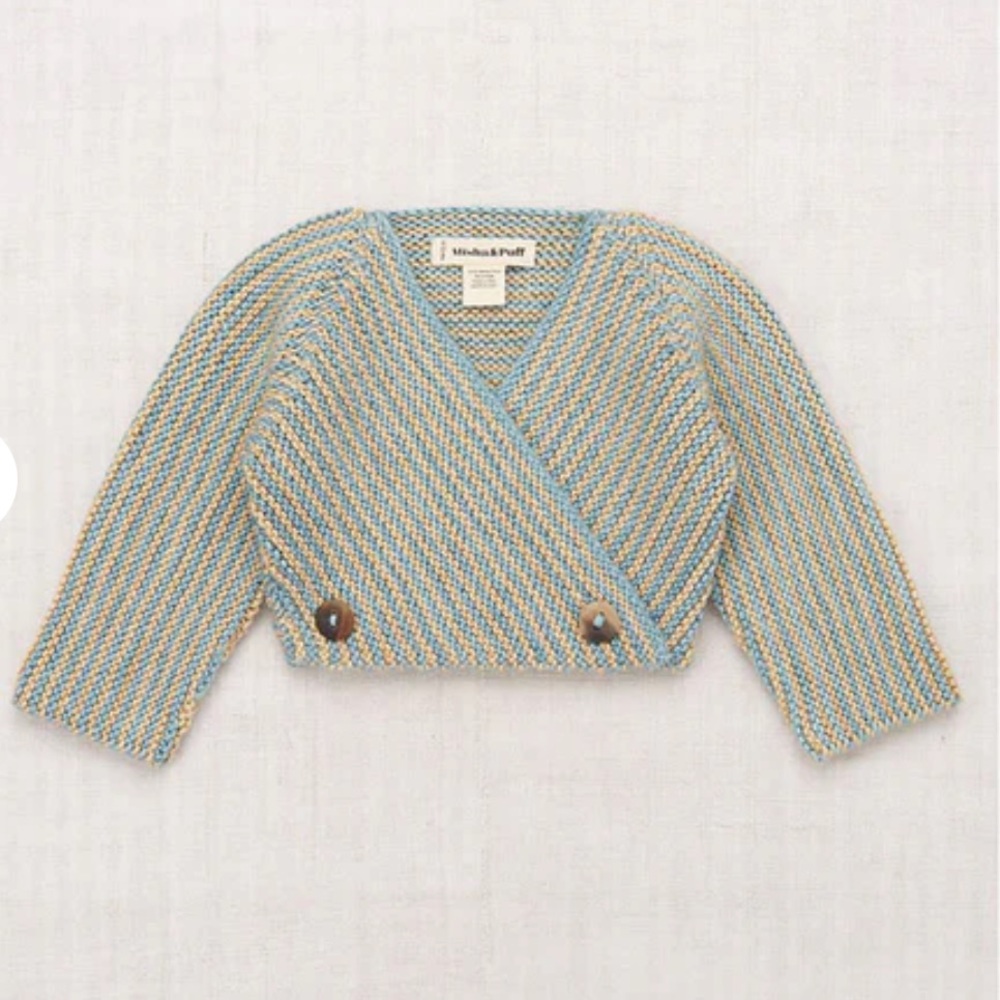 Misha And Puff Dovetail Crossover Cardigan Blue and Beige Wrap Cardigan nwt